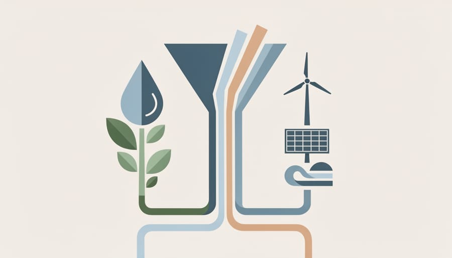 Landscape showing biofuel crops alongside wind and solar energy infrastructure