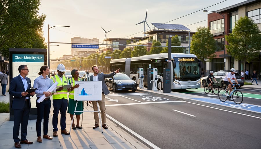Electric vehicle connected to a charging station under an overcast sky