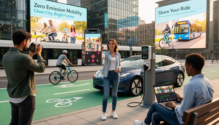 Close-up of a smartphone recording an electric vehicle charging connector at a charging station.
